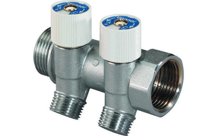 Uponor Uni-C коллектор с вентилями SH 1" НР/ВР, 2X1/2"НР 
